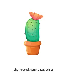 vector cartoon green cactus in pot isolated on white background. funny houseplant icon 