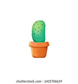 vector cartoon green cactus in pot isolated on white background. funny houseplant icon 