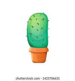 vector cartoon green cactus in pot isolated on white background. funny houseplant icon 