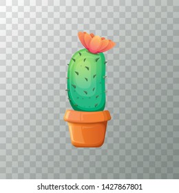 vector cartoon green cactus in pot isolated on transparet background. funny houseplant icon 