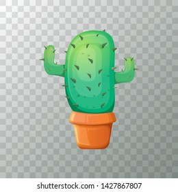 vector cartoon green cactus in pot isolated on transparet background. funny houseplant icon 