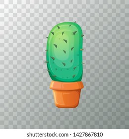 vector cartoon green cactus in pot isolated on transparet background. funny houseplant icon 