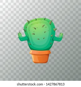 vector cartoon green cactus in pot isolated on transparet background. funny houseplant icon 