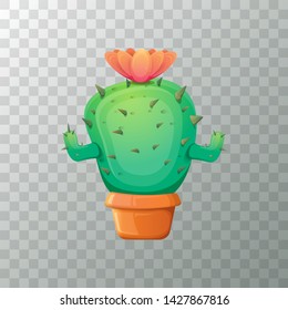 vector cartoon green cactus in pot isolated on transparet background. funny houseplant icon 