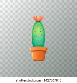 vector cartoon green cactus in pot isolated on transparet background. funny houseplant icon 