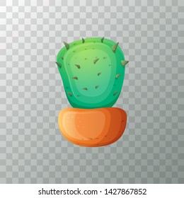 vector cartoon green cactus in pot isolated on transparet background. funny houseplant icon 