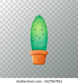 vector cartoon green cactus in pot isolated on transparet background. funny houseplant icon 