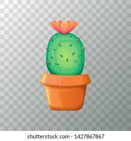 vector cartoon green cactus in pot isolated on transparet background. funny houseplant icon 