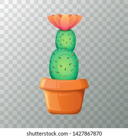 vector cartoon green cactus in pot isolated on transparet background. funny houseplant icon 