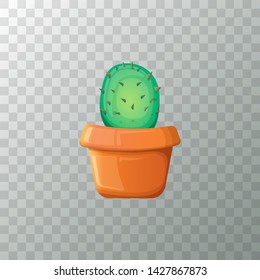 vector cartoon green cactus in pot isolated on transparet background. funny houseplant icon 