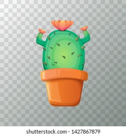 vector cartoon green cactus in pot isolated on transparet background. funny houseplant icon 