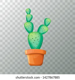 vector cartoon green cactus in pot isolated on transparet background. funny houseplant icon 