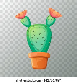 vector cartoon green cactus in pot isolated on transparet background. funny houseplant icon 