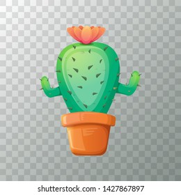 vector cartoon green cactus in pot isolated on transparet background. funny houseplant icon 