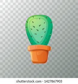 vector cartoon green cactus in pot isolated on transparet background. funny houseplant icon 