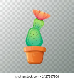 vector cartoon green cactus in pot isolated on transparet background. funny houseplant icon 