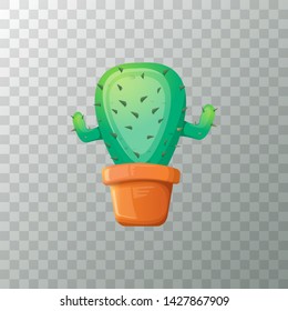 vector cartoon green cactus in pot isolated on transparet background. funny houseplant icon 