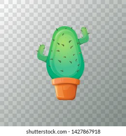 vector cartoon green cactus in pot isolated on transparet background. funny houseplant icon 