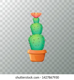 vector cartoon green cactus in pot isolated on transparet background. funny houseplant icon 
