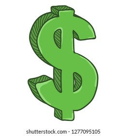 Vector Cartoon Green Currency Sign. US Dollar Value Sign.