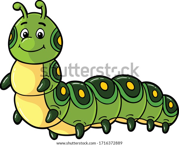 Vector Cartoon Green Cute Caterpillar Smiling Stock Vector (Royalty ...