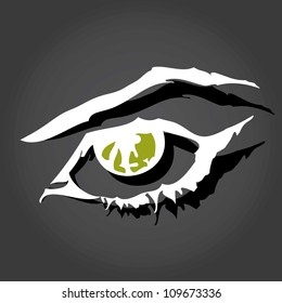 vector cartoon green eye. eye icon.