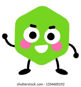 Vector Cartoon Green Hexagon Character with Smiling Face
