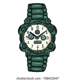 Vector Cartoon Green Modern Men Wrist Watch