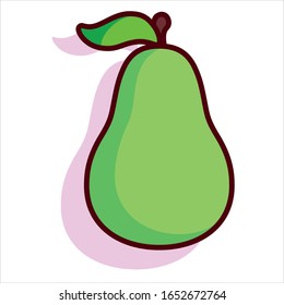 Vector Cartoon Green Pear Fruit with Stem Isolated