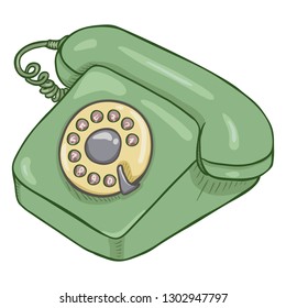 Vector Cartoon Green Retro Style Rotary Phone