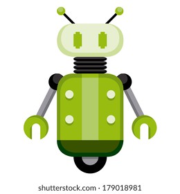 Vector Cartoon Green Robot Isolated On White Background