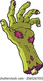 Vector Cartoon Green Rotting Zombie Hand With Exposed Flesh