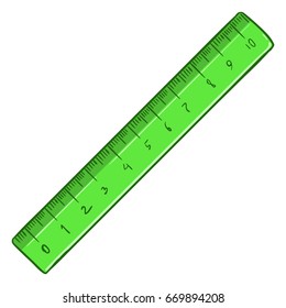 Vector Cartoon Green Ruler On White Background