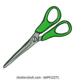 Vector Cartoon Green Scissors on White Background
