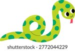 Vector cartoon green snake isolated on white background. Funny serpent clipart. Cute forest animal icon for kids. Flat woodland element. Woods wildlife illustration
