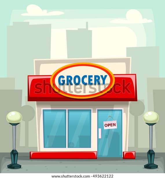 vector cartoon grocery store building illustration for shop icon
