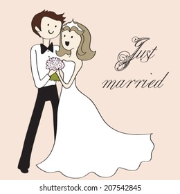 Vector cartoon groom and bride