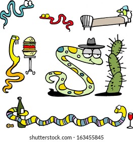 Vector cartoon of group of funny snakes