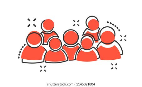 Vector cartoon group of people icon in comic style. Persons sign illustration pictogram. People business splash effect concept.