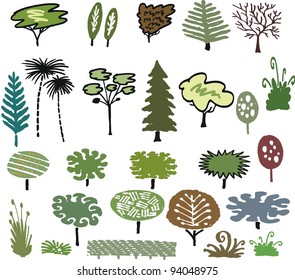 Vector cartoon group selection of trees and shrubs