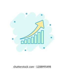 Vector cartoon growth chart icon in comic style. Grow diagram sign illustration pictogram. Increase arrow business splash effect concept.