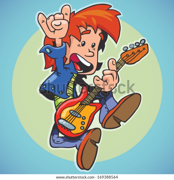 Vector Cartoon Guitarist Rock Band Poster Stock-Vektorgrafik