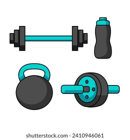 herramientas de equipos de gimnasia de dibujos animados vectores