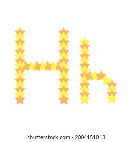 Vector cartoon of "H" alphabet letter in the shape of star. Cartoon doodle kawaii style. Cute alphabet letter for kids design inscription