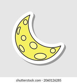 Vector cartoon Half-Moon sticker. Isolated magic Moon. Colorful crescent with black contour on the white background.