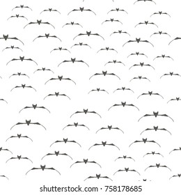 Vector Cartoon Halloween Bat Silhouettes Seamless Pattern Isolated on White Background