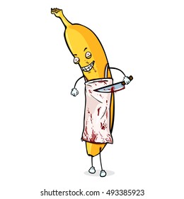 Vector Cartoon Halloween Character - Butcher Banana with Knife