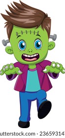 Vector cartoon halloween character of Frankenstein boy character