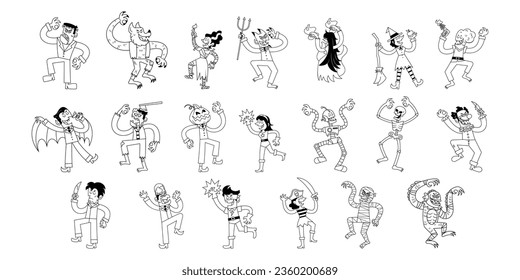 vector cartoon halloween costume characters set illustration isolated