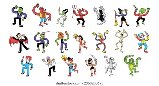 vector cartoon halloween costume characters set illustration isolated